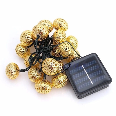 Modern Moroccan Ball LED Fairy Light Metallic 30 Heads Outdoor Solar String Lighting in Gold