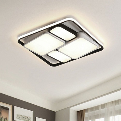 Modern Style Rectangular Ceiling Lamp Metal Bedroom LED Flush Mount Light in Black