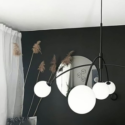 Modo Dining Room Chandelier Lighting Opal Glass 5 Bulbs Minimalist LED Pendant Light in Black