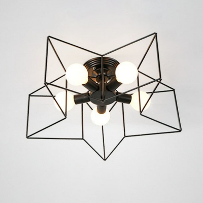 Nordic Star Shaped Cage Ceiling Light 5-Bulb Iron Semi Mount Lighting for Bedroom