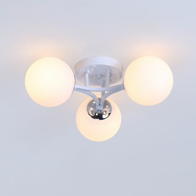 Opaline Glass Ball Flush Ceiling Light Nordic Style Semi Mount Lighting for Bedroom