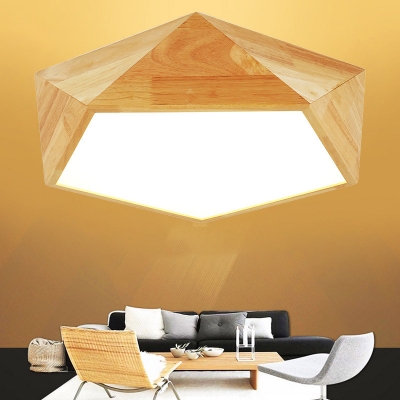 Pentagonal Bedroom Flushmount Ceiling Lamp Acrylic Minimalist LED Flush Light in Wood