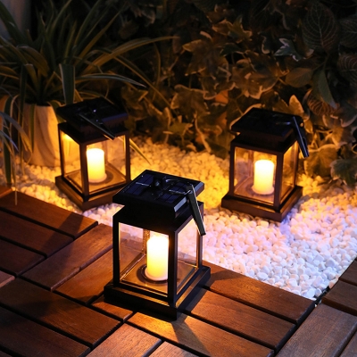 Plastic Lantern Solar Pendant Light Contemporary Black Outdoor LED Suspension Light Fixture, 1 Pc