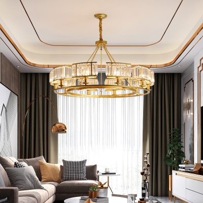 Postmodern Circular Hanging Chandelier Crystal Block Living Room Ceiling Light Fixture