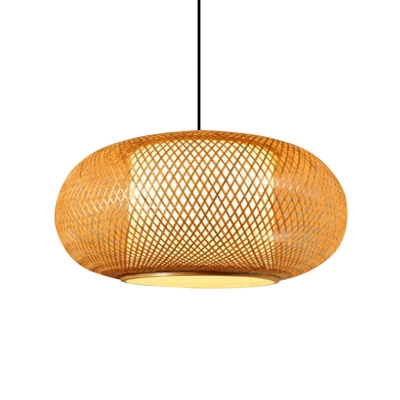 Pumpkin Shade Suspension Lighting Simplicity Bamboo 1-Light Wood Pendant Light Fixture