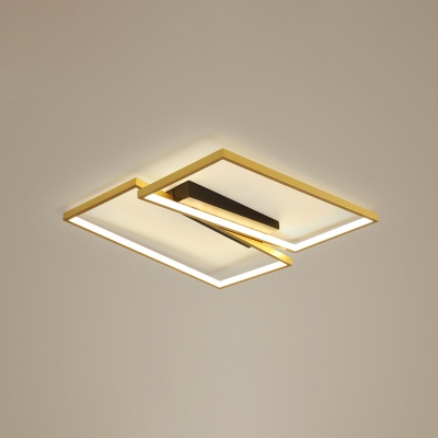 Rectangle Bedroom Flush Mount Led Light Metallic Minimalist Flush Ceiling Light in Gold