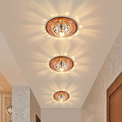 Round LED Flush Mount Ceiling Fixture Minimalism Grid-Cut Crystal Corridor Flush Light