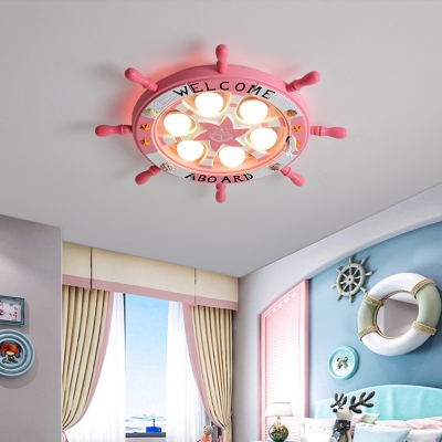Rudder Metallic Flushmount Ceiling Lamp Childrens 6-Bulb Flush Mount Light for Bedroom