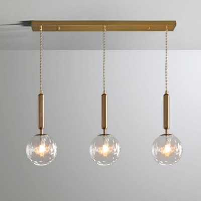 Sphere Dining Room Multi Ceiling Lamp Honeycomb Glass 3 Heads Contemporary Suspension Light Fixture in Gold