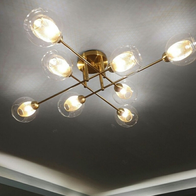 Sphere LED Semi Flush Mount Simplicity Clear Glass Gold Close To Ceiling Chandelier