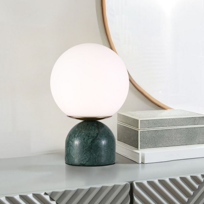 Sphere Living Room Nightstand Lamp Opal Glass Contemporary LED Table Light with Dome Marble Base