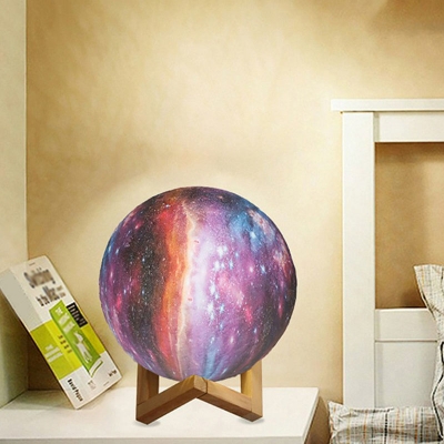 Sphere Shade Plastic Galaxy Nightstand Lamp Modern Wood LED Table Lighting Ideas for Bedroom