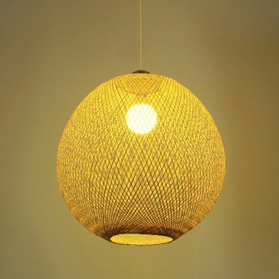 Spherical Restaurant Ceiling Lighting Bamboo 1-Light Asian Style Pendant Lamp in Beige