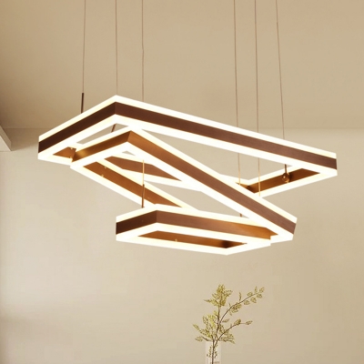 Tiered Rectangle Chandelier Lighting Minimalist Metallic Coffee LED Pendant Light for Living Room