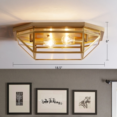Trapezoid Glass Flush Mounted Light Minimalistic 2-Bulb Bedroom Ceiling Light Fixture in Brass