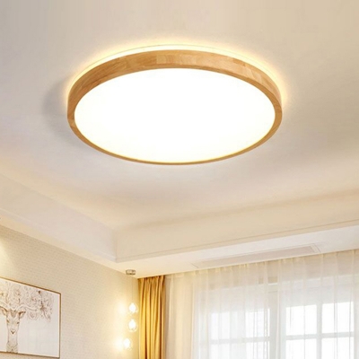 Wood Geometric LED Ceiling Light Fixture Simplicity Acrylic Flush Mount for Living Room