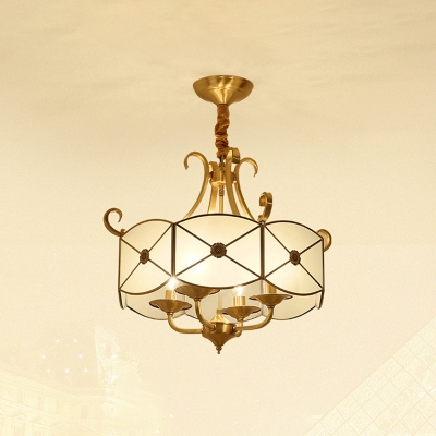 4 Bulbs Ceiling Lighting Traditional Drum Glass Panel Chandelier Light Fixture in Gold