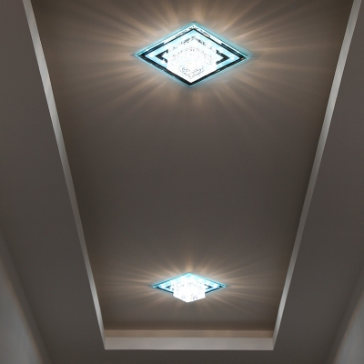Aisle LED Ceiling Lighting Modern Clear Flush-Mount Lamp with Geometric Crystal Shade