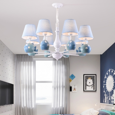 Animal Kindergarten Ceiling Chandelier Resin Childrens Hanging Light Kit with Tapered Fabric Shade in White