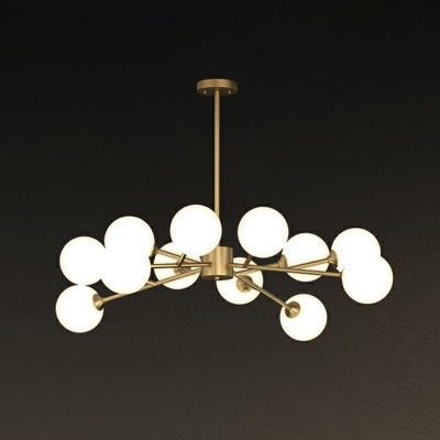 Ball Cream Glass Chandelier Light Simplicity Gold LED Pendant Light Fixture for Living Room