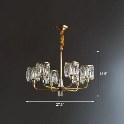 Beveled K9 Crystal Cylinder Chandelier Postmodern Style Gold Finish Pendant Lighting Fixture
