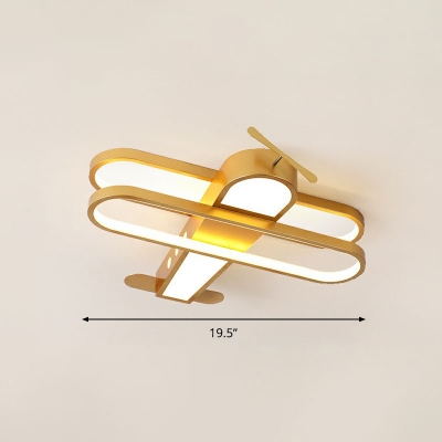 Biplane Shaped Led Flush Mount Fixture Kids Metal Bedroom Ceiling Lighting with Acrylic Shade