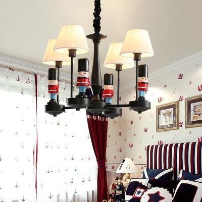 Black and Red Trooper Chandelier Light Creative Resin Suspension Lighting with Pleated Fabric Empire Shade