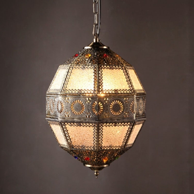 Bronze Spherical Pendulum Light Turkish Metal 3-Bulb Bistro Carved Ceiling Light
