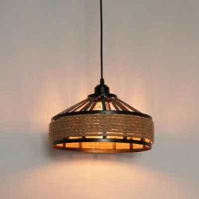 Brown Barn Shaped Pendulum Light Industrial Hemp Rope Single Bistro Hanging Pendant Lamp