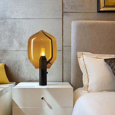 Bud Shaped Bedside Table Light Glass 1 Head Postmodern Nightstand Lamp with Marble Pillar