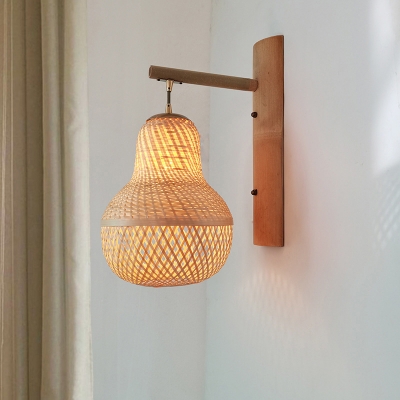 Chinese Handwoven Wall Light Bamboo 1-Light Corridor Wall Lighting Fixture in Wood