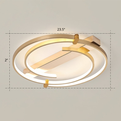 Circular Aluminum LED Ceiling Lighting Minimalism Gold Finish Flush Mount Fixture for Bedroom
