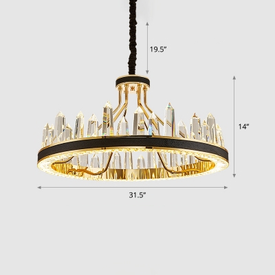 Circular Crystal Icicles LED Pendant Light Postmodern Gold and Black Chandelier Light Fixture