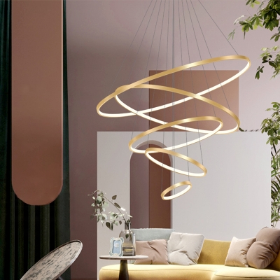 Circular Living Room LED Ceiling Lighting Modern Acrylic Contemporary LED Hanging Light in Gold