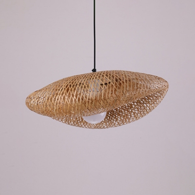 Contemporary Handwoven Pendant Light Bamboo Single-Bulb Restaurant Suspension Light Fixture in Wood
