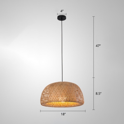 Contemporary Handwoven Pendant Light Bamboo Single-Bulb Restaurant Suspension Light Fixture in Wood