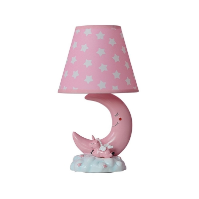Crescent and Unicorn Night Lamp Cartoon Resin 1-Bulb Kids Bedside Table Lighting with Empire Shade