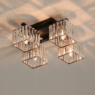 Crystal Cubic Semi Flush Ceiling Light Postmodern Flush Mounted Lamp for Bedroom
