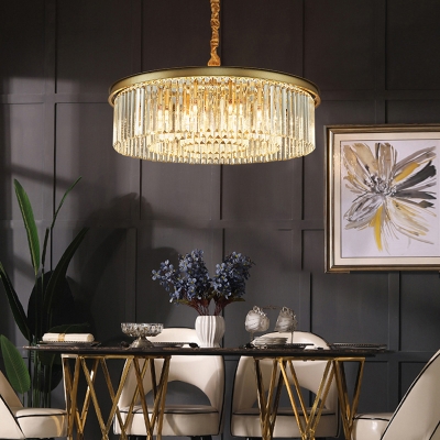 Crystal Rod Circular Chandelier Pendant Light Simplicity Gold Finish Hanging Light Fixture for Dining Room