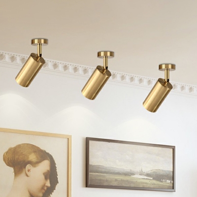 Cylindrical Living Room Semi Flush Ceiling Spotlight Metallic Simplicity LED Track Light in Gold
