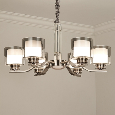 Double-Layer Glass Nickel Chandelier Pendant Light Cylindrical Vintage Hanging Light