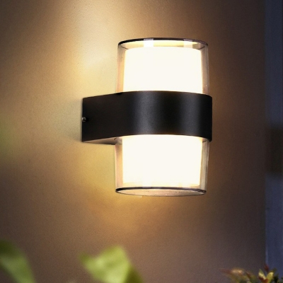 Dual-Shaded Plastic Wall Lamp Fixture Modern Black and White LED Wall Sconce for Yard