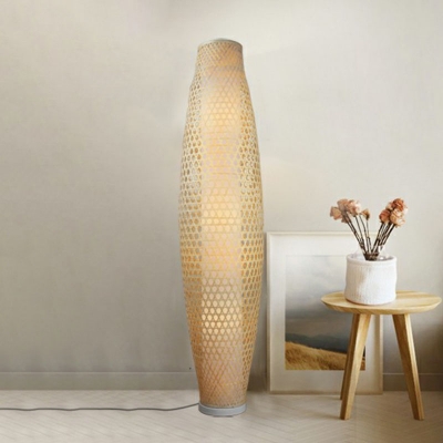 Elliptical Floor Standing Light Chinese Bamboo 1-Bulb Wood Floor Lighting for Living Room