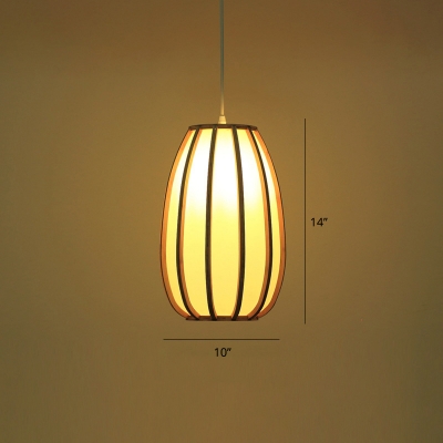 Elongated Oval Bamboo Suspension Lighting Minimalist 1 Head Wood Pendant Ceiling Light