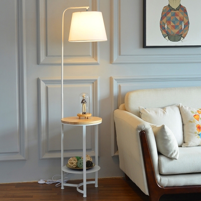 Fabric Bucket Stand Up Lamp Modern Single-Bulb Living Room Floor Lighting with Shelf