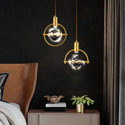 Faceted Crystal Orb Shaped Pendulum Light Simple Style Gold LED Drop Pendant for Bedside