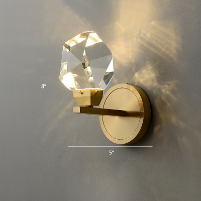 Faceted-Cut Crystal Rock Wall Light Simplicity Golden LED Sconce Lamp for Bedroom