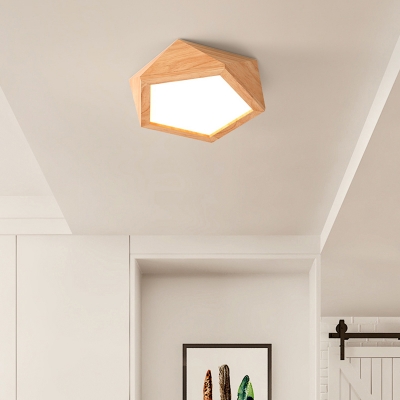Faceted Wooden Flush Mount LED Light Modernist Close to Ceiling Lamp with Pentagon Acrylic Shade
