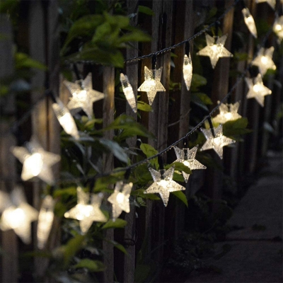 Five-Pointed Star LED Fairy Lighting Decorative Plastic Outdoor Solar String Light in White