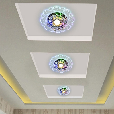 Floral Scroll Patterned Ceiling Flush Mount Light Modern Clear-Crystal Corridor Flush Lamp
